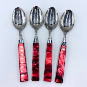 18/10 Silverware Red Plastic Handles, Made in Italy, Set of 4, 8.5" Tall"